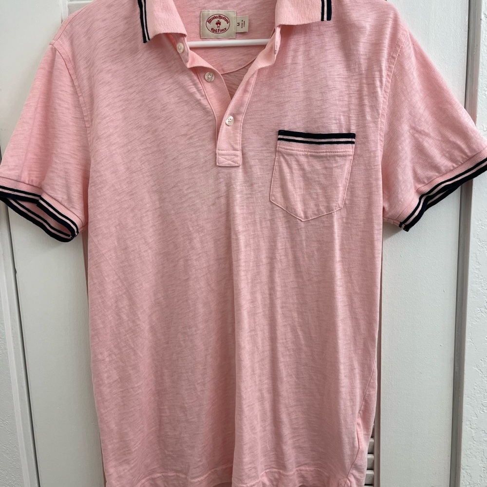 Brooks Brothers Retro Pink Polo with Black Accents Slub Cotton M Red Fleece